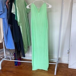 Vibrant Green Pleated Maxi Dress